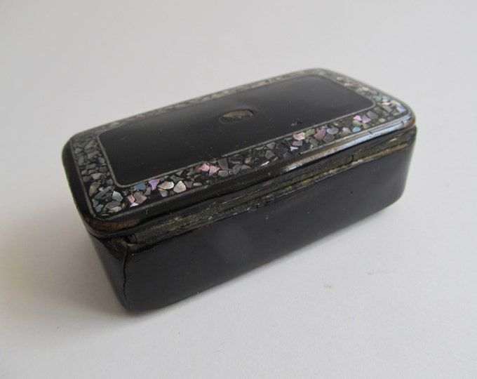 Antique Victorian snuffbox, double wedding ring box, trinket or keepsake case, jewelry storage case, cufflink box black paper-mache