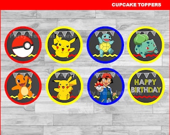 Pokemon cupcakes toppers Instant download, Pokemon Chalkboard toppers, Pokemon party toppers
