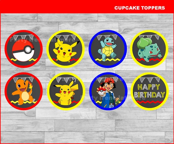 Pokemon cupcakes toppers Instant download Pokemon Chalkboard