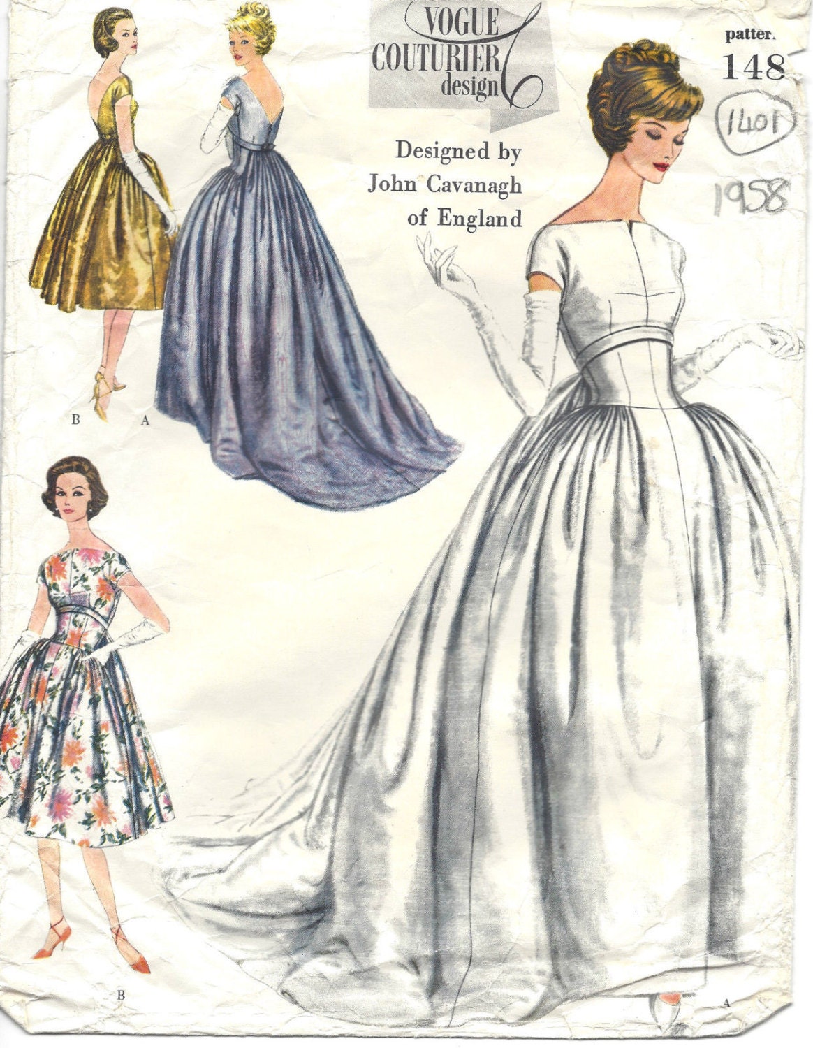 1958 Vintage VOGUE  Sewing Pattern  B34 EVENING Dress  Gown 