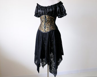 Halloween Witch costume adult malificent black Fantasy dress fairy elven vampire corset gown ren faire medieval renaissance clothing woman
