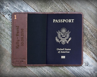Father's Day Gift - Passport Custom Personalized - Anniversary Gift - Leather Passport Holder - Travel Document - Husband Gift - RFID Wallet