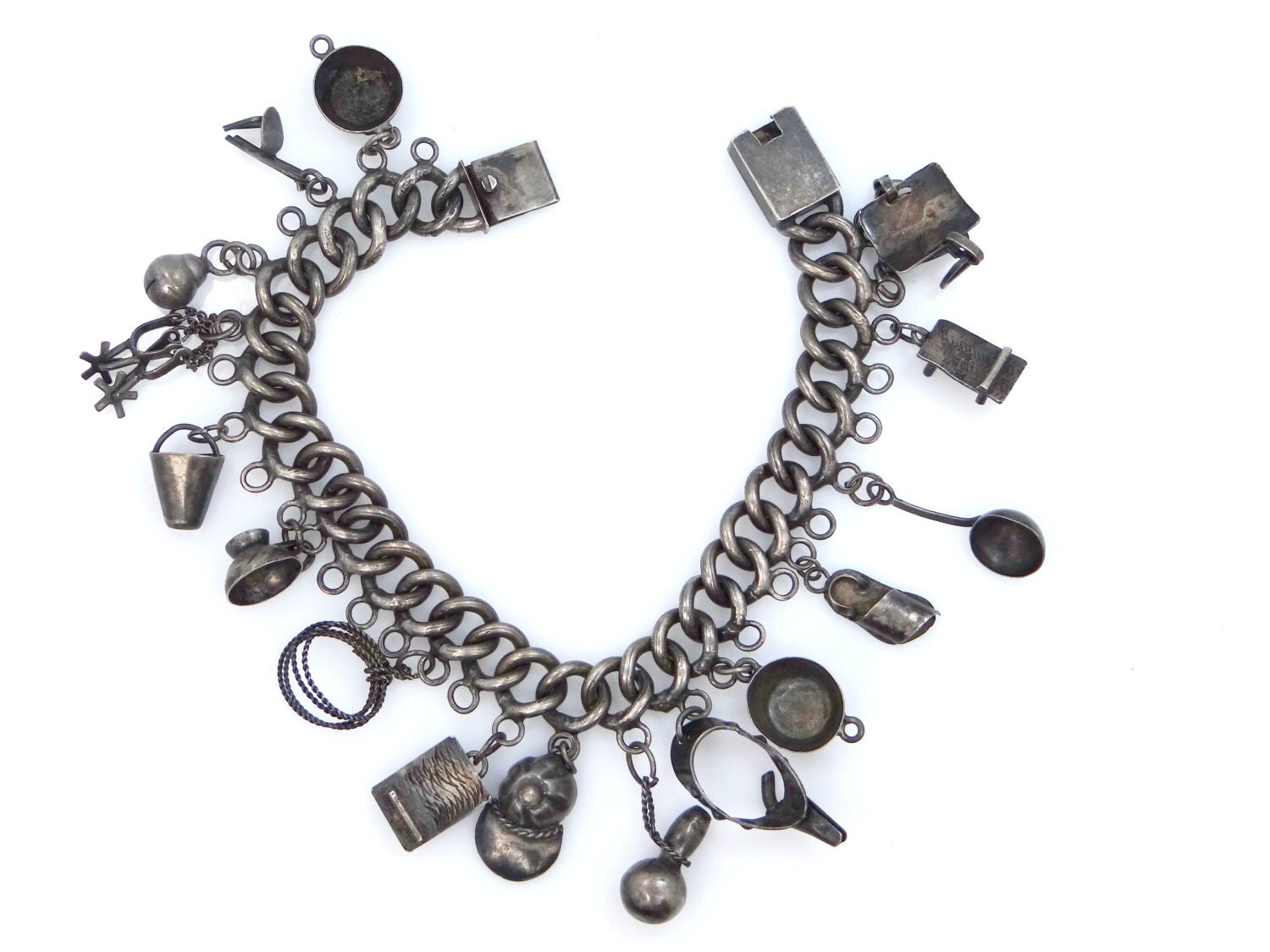 1930's Mexico Sterling Silver Charm Bracelet with Unusual