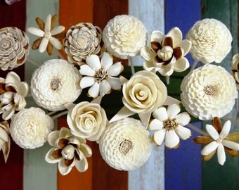 20 Sola Wood Diffuser Flowers with 7.5in. Rattan Reeds, mix of Jasmine, Rose, Zinnia, Lotus, Dianthus, Rangoon-Creeper