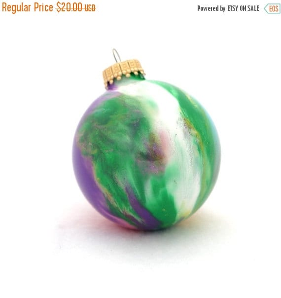 SALE Color Run Christmas Ball Glass Ornament Painted Inside 2-3/4" Round Holiday Home Tree Decor