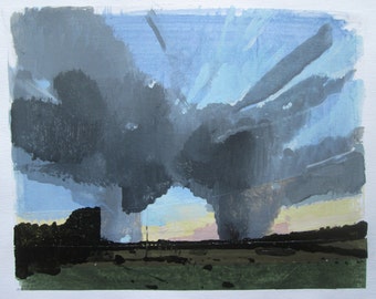 Formation at Dusk, Original Summer Landscape Painting on Paper, Stooshinoff