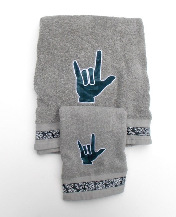 ASL Sign Language I Love You Hand Symbol Towel Set Bath