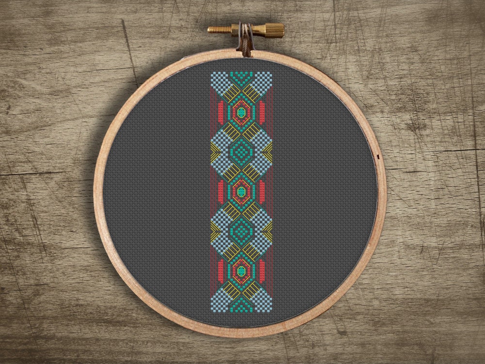 modern geometric cross stitch bookmark pattern retro tribal