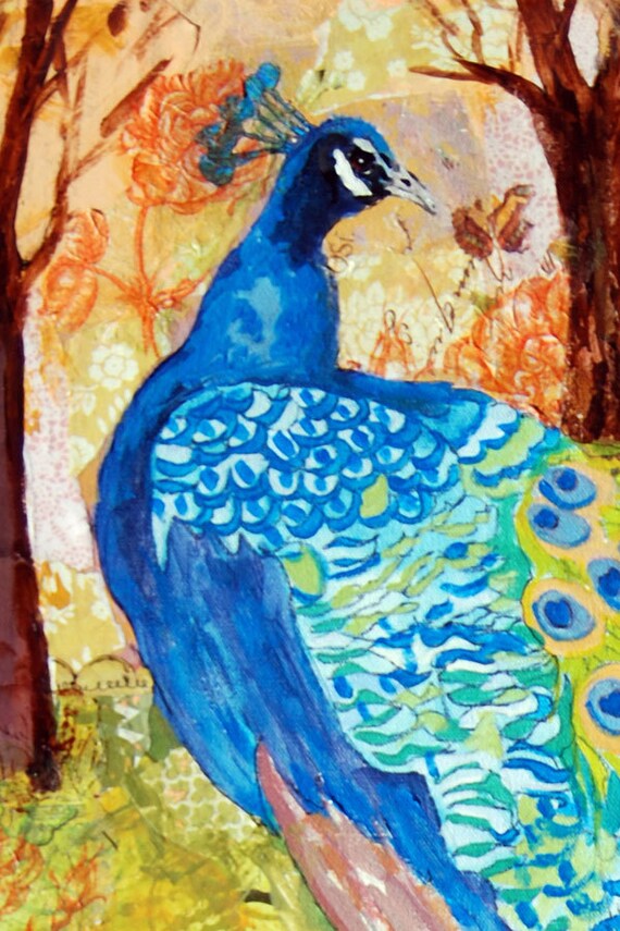 LARGE wall art peacock decor peacock painting peacock