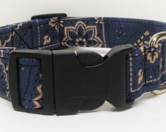 Blue & Beige Cowgirl/Cowboy Bandana Print Handmade Dog Collar