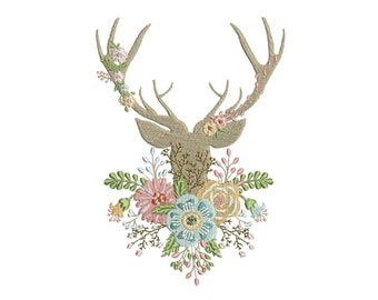 Machine Embroidery Boho Whimsical Deer Antlers With Flowers Bohemian Machine Embroidery File design 5x7 hoop