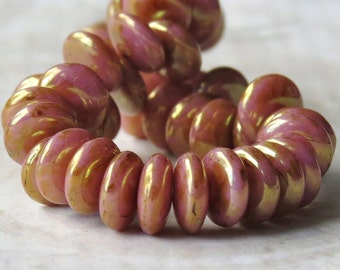 Rose Gold Topaz Luster Czech Glass Bead 6mm Lentil : 50 pc Pink Gold Lentil