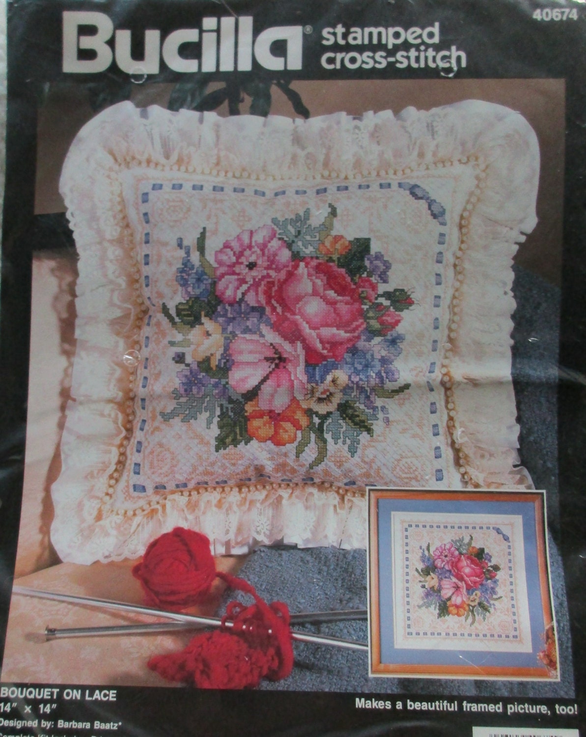 Bucilla Stamped Cross Stitch Bouquet On Lave Pillow Kit Floral