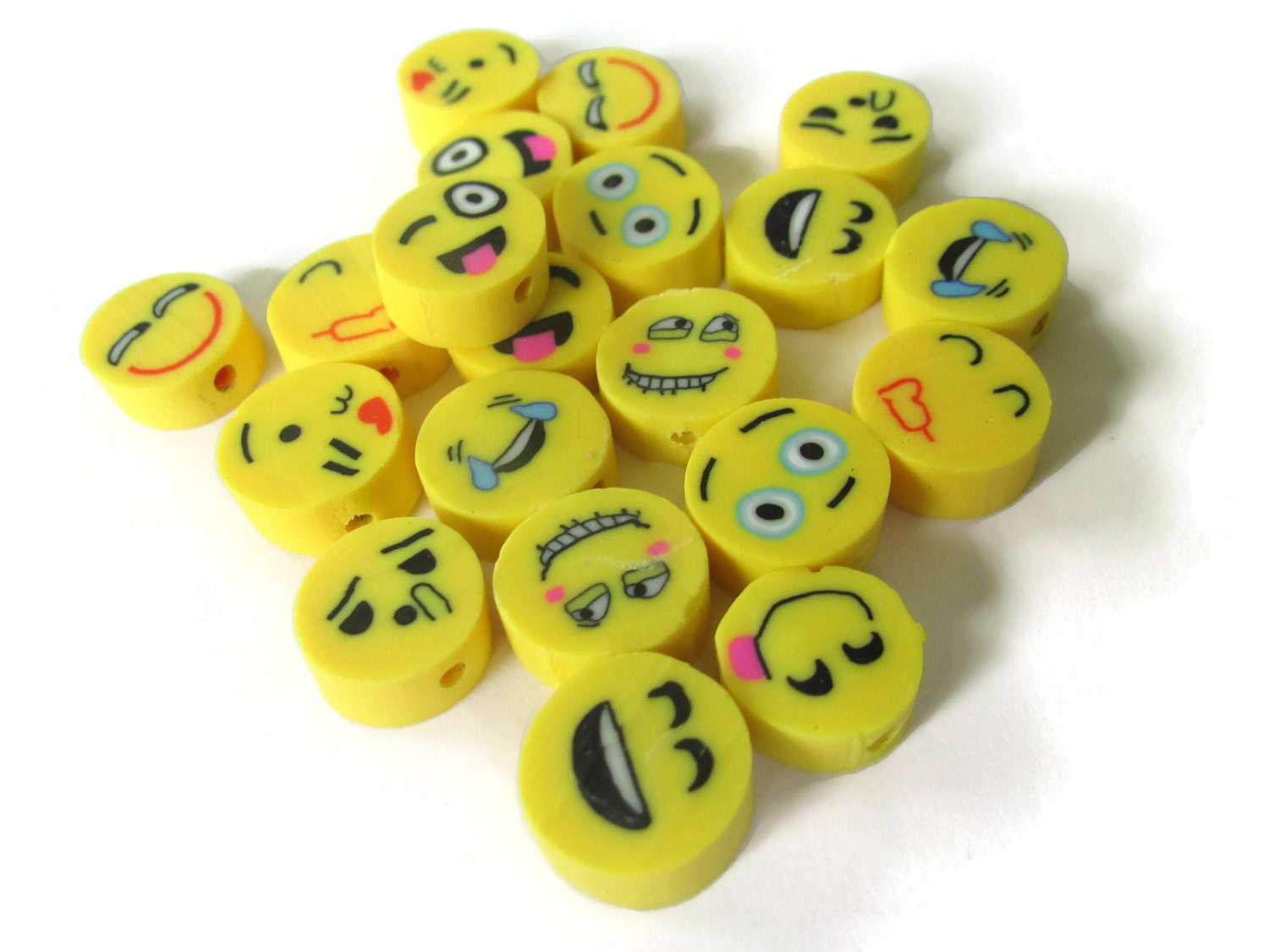20 Yellow Emoji Beads Polymer Clay Smiley Face Beads Coin