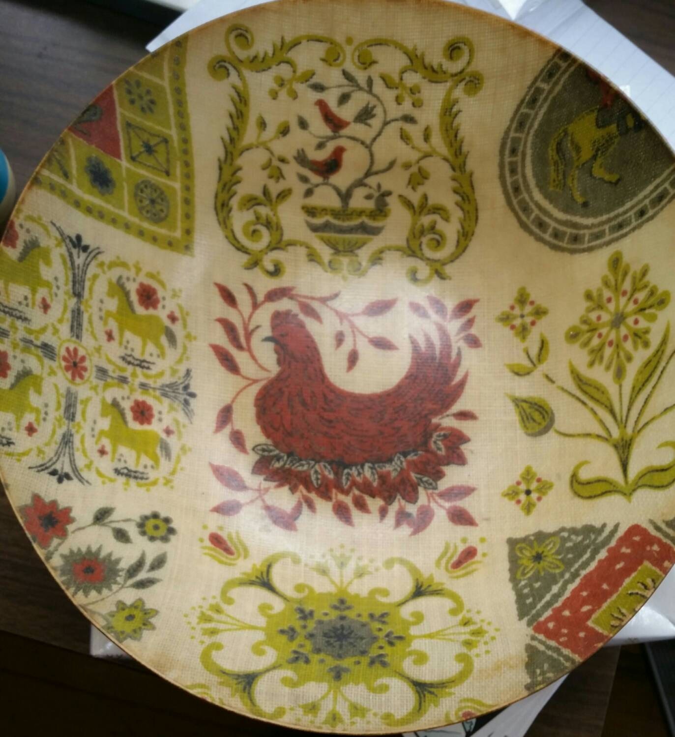 Vintage artmor fiberglass 50s 60s serving bowl rooster midcentury chips