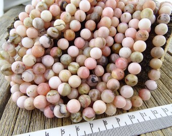 Pink Opal Beads, 8mm Pink Opal Beads, Raw Opal Beads, Smooth Round Opal Beads, Veined Opal Beads, Pink, Cream, Natural Common Opal 8 mm