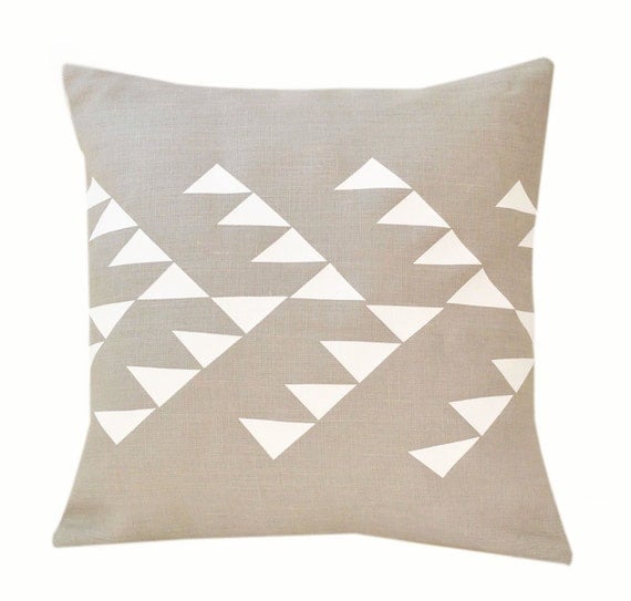 Grey linen pillow cover with geometric design in by PALEOLOCHIC