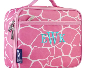 Personalized Lunch Bag Pink Giraffe, Monogrammed School Lunch Box, Cooler