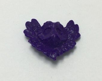 Winged Owl - Eggplant Purple - Hand Made Clay Button