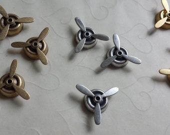 6 Pieces Rotating Airplane Propellers in Brass OX Plated OR Silverware Silver Plated OR Raw Brass -- Propeller is 22 mm, Base is 13 mm