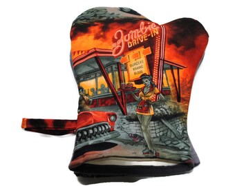 Handmade Oven Mitts set of 2 Zombie Drive In Apocalypse Alexander Henry