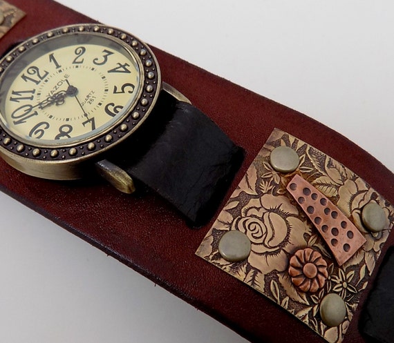 Steampunk watch. Biker watch. Leather cuff watch. by slotzkin steampunk buy now online