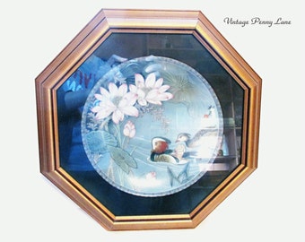 Wood Framed Collection Plate - Oriental / Ducks / Floral