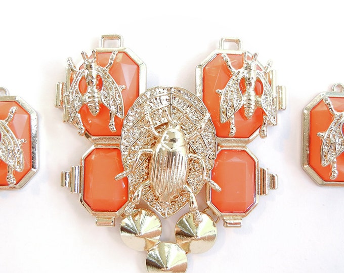 Set of Bug Pendant and Charms Orange Acrylic Gems