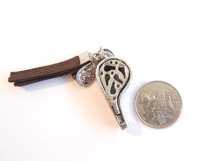 Silver-tone Dimensional Whistle Pendant with Rhinestones Tassle and Charms