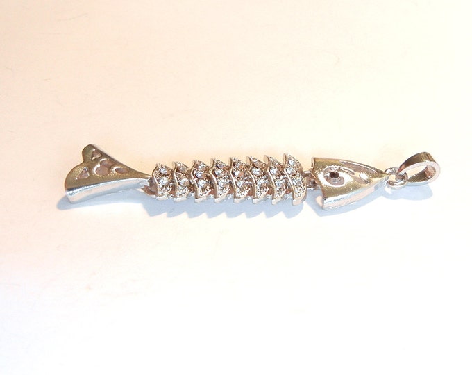 Silver-tone Fish Pendnt with Clear Rhinestones