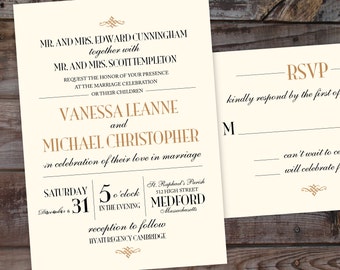 Elegant Wedding Invitation, vintage wedding invitation, art deco wedding invitation, formal wedding invites, printable wedding invitations