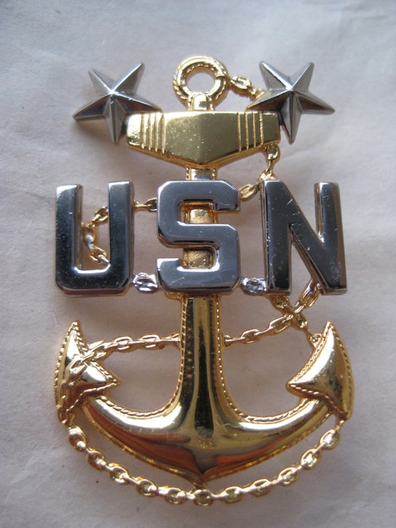 US Navy Anchor Gold Silver Pin Brooch Master Chief Petty