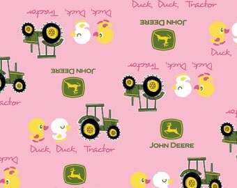 Pink John Deere Fabric Nursery Tractor Pink Cotton Fabric by Springs Creative