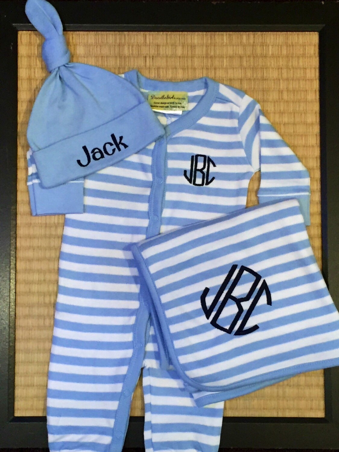 3 piece striped monogrammed baby boy gift set. Baby by doodlegirls