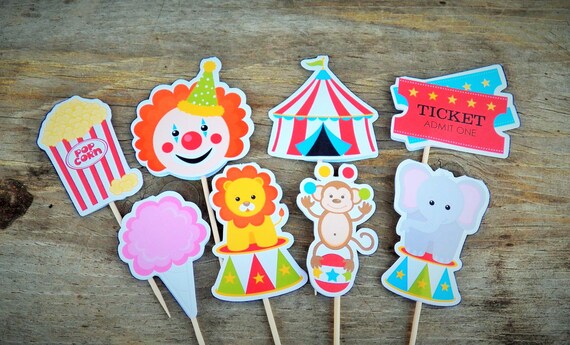 Big Top Circus Party - Set of 24 Assorted Circus Cupcake Toppers by The Birthday House Il_570xn
