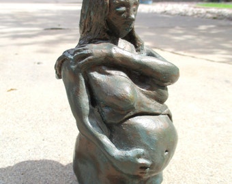 Vintage Pregnant Woman Expecting Mother Mom Baby Bump Sculpture Figurine Clay Ceramic Sculpture