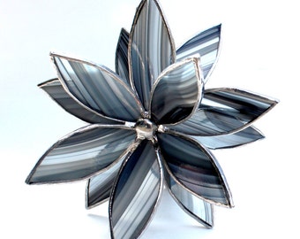 3D Stained Glass Flower Suncatcher -Best Seller - In Full Bloom Black and Gray Flower