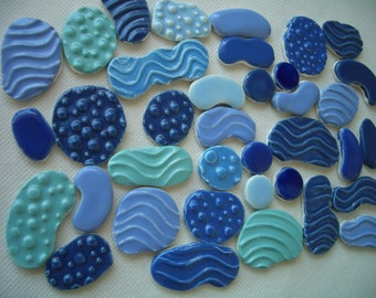 37WBD - 37 pc BLUE WATER Circles - Ceramic Mosaic Tile Set