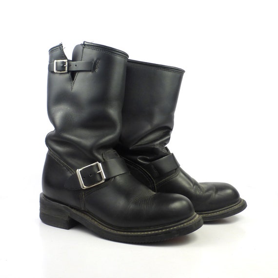 Engineer Boots Vintage 1980s Black Leather Double H men's