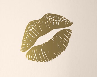 Kiss Mark Wall Decal, Lips Decal, Gold Lips Wall Art, Lipstick Mark, Girls Bedroom Decor, Large Size, 23" wide