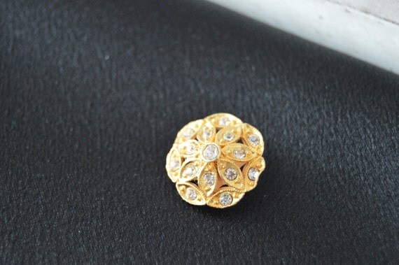 Gold Toned Metal Multiple Rhinestone Shank Button by Boxtreasures