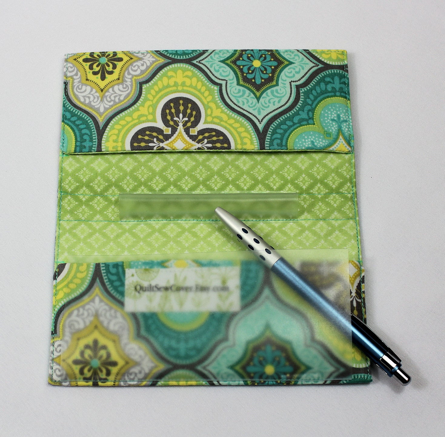 Fabric Checkbook Cover with Pen Holder for Duplicate Checks