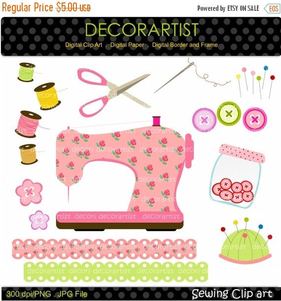 ON SALE Sewing clipart sewing machine craft digital clipart