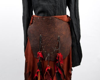 Long brown leather battleskirt apron larp fantasy Dothraki Game of Thrones armor costume Tarzan warcraft orc armour medieval vikings cosplay