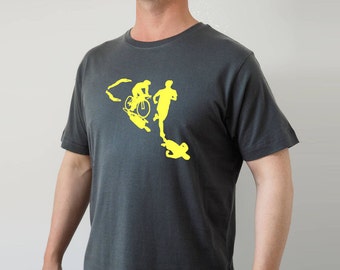 Triathlon tshirt grey, triathlon gifts, ironman triathlon, triathlon shirt, fitness clothing, sports t-shirt, sports t shirt, ironman