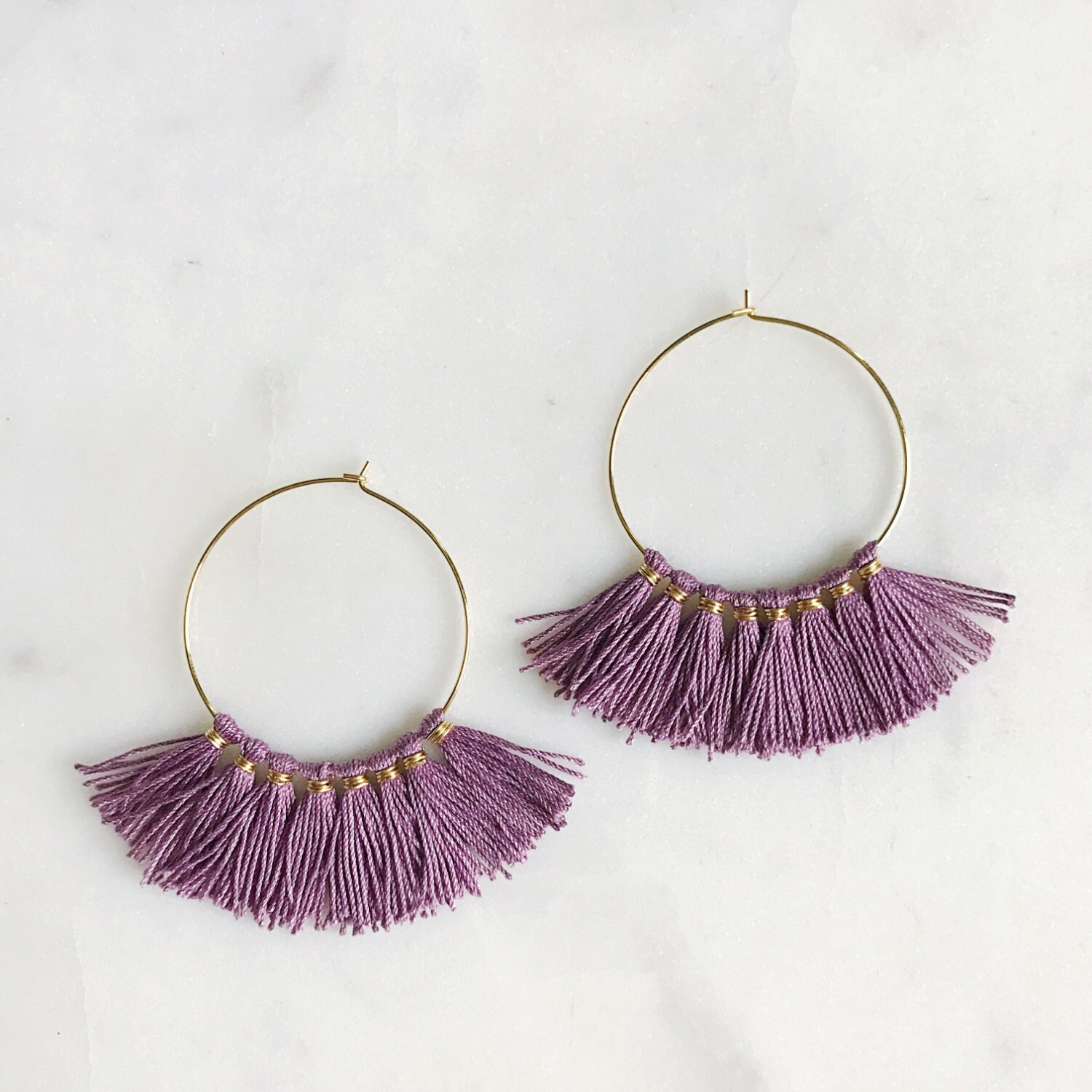 Fringe Tassel Hoop Muave Thread Earrings