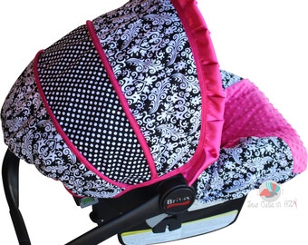 Car Seat Cover Damask with Hot Pink Infant