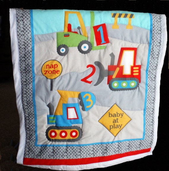 ROAD CONSTRUCTION QUILT Baby Quilt Trapunto Toddler