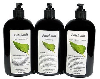 PATCHOULI Hair Conditioner, Shampoo, Lotion, Essential Oil, VEGAN, Paraben Free, Homemade, Natural, 8oz, 16oz, Black Pump