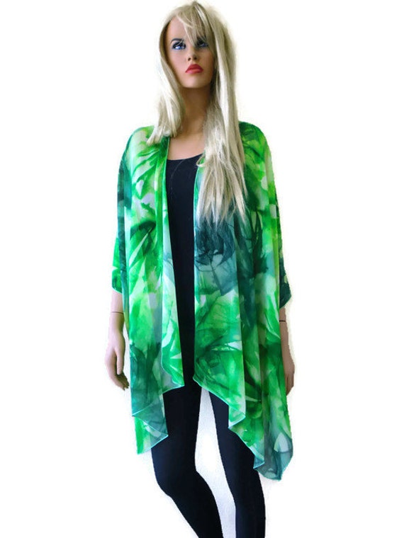 Green batik  Kimono  cardigan  jacket Citrus greens Lagenlook